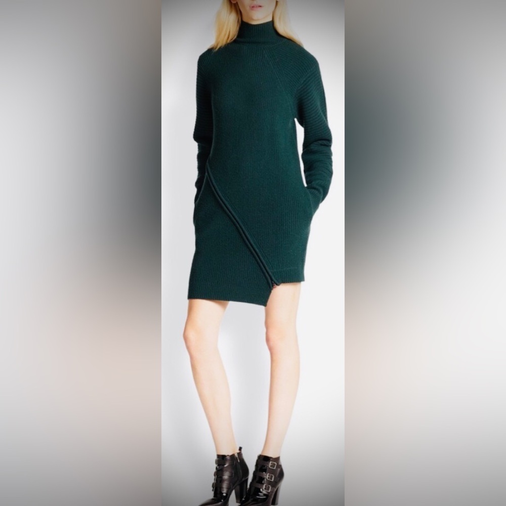 Opening Ceremony Adjustable Zipper Slit Sweater Dress in Green Ribbed Wool Sz. S